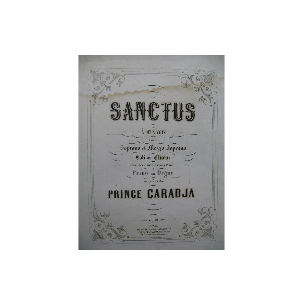 CARADJA Prince Sanctus Chant Piano ou Orgue XIXe