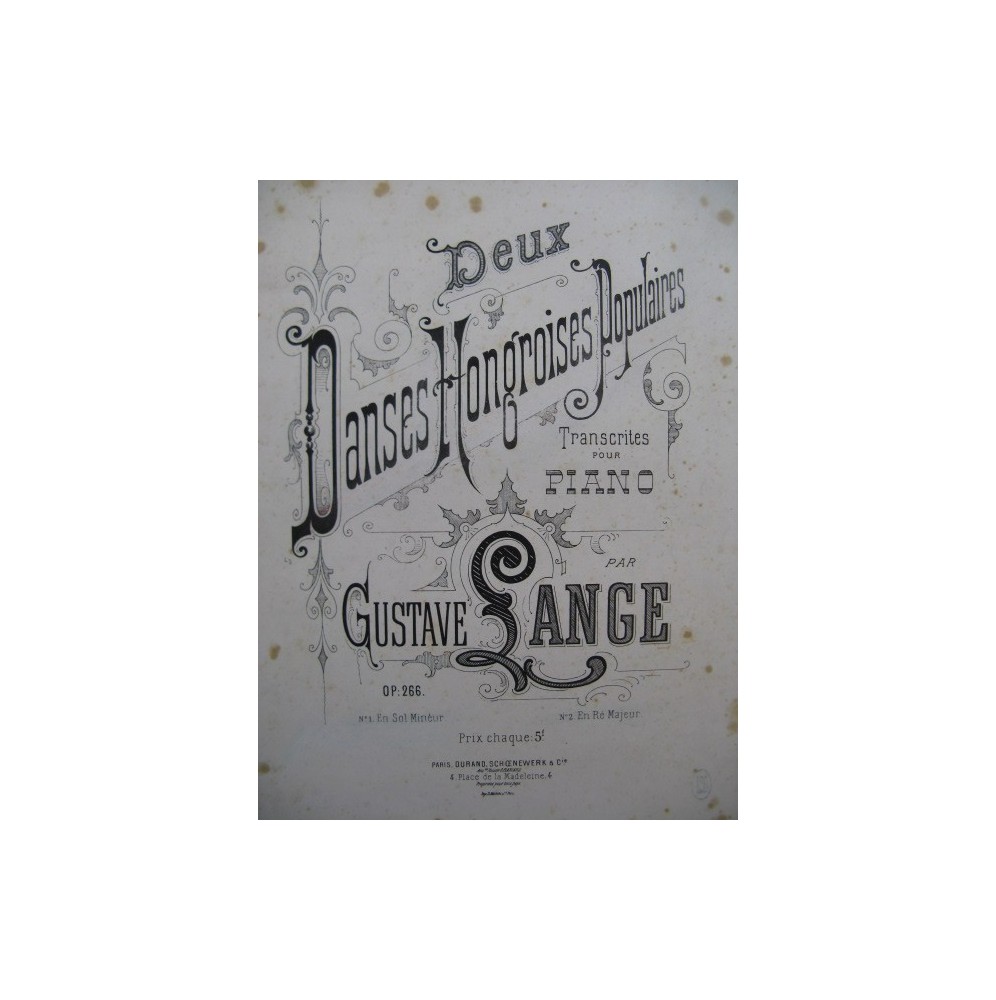 LANGE Gustave Deux Danses Hongroises Piano 1878