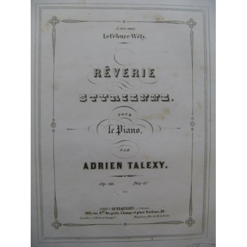 TALEXY Adrien Rêverie Styrienne Piano XIXe siècle