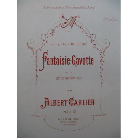 CARLIER Albert Fantaisie Gavotte Piano