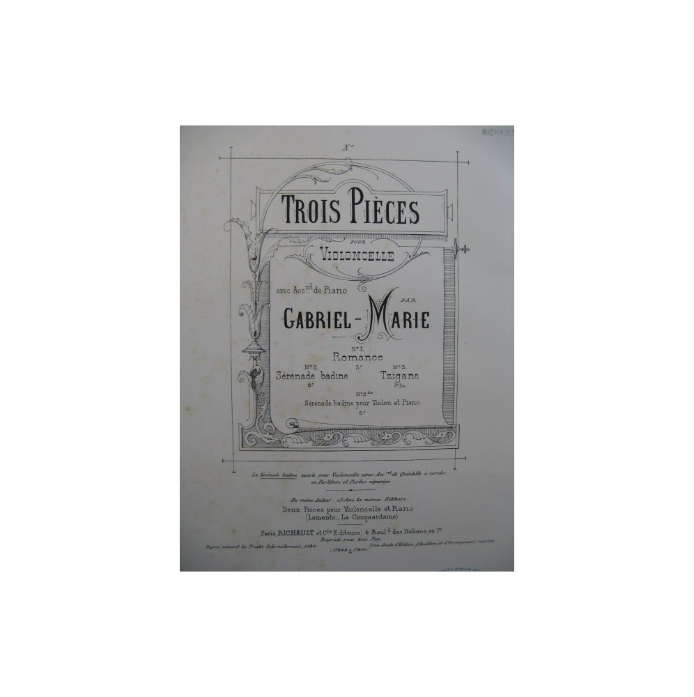 GABRIEL Marie Sérénade Badine Piano Violon 1886