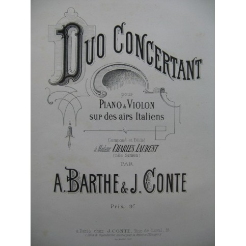 BARTHE & CONTE Duo Concertant Airs Italiens Violon Piano XIXe
