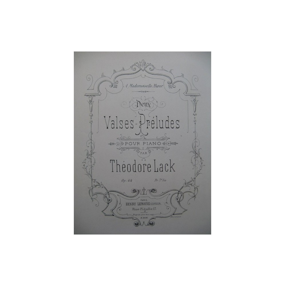 LACK Théodore Deux Valses Préludes No1 Piano ca 1850