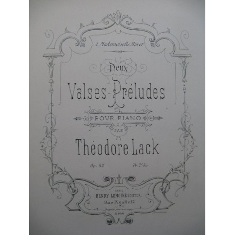 LACK Théodore Deux Valses Préludes No1 Piano ca 1850