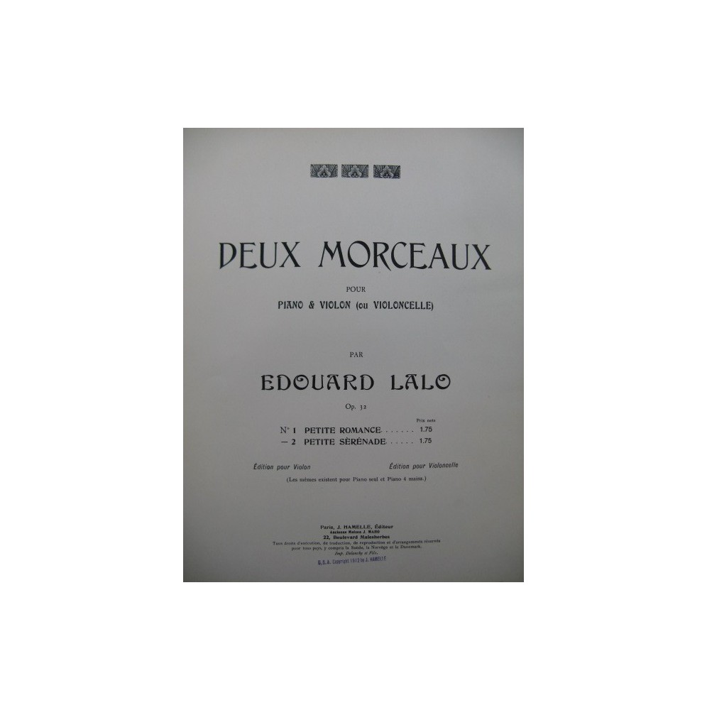 LALO Edouard Petite Romance Violon Piano