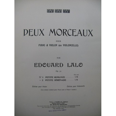 LALO Edouard Petite Romance Violon Piano