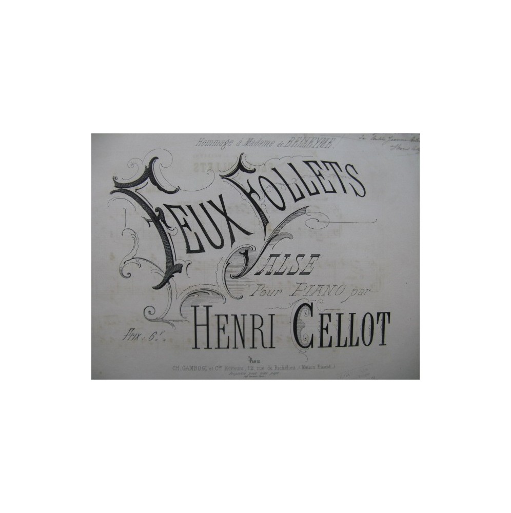 CELLOT Henri Feux Follets Piano ca1850