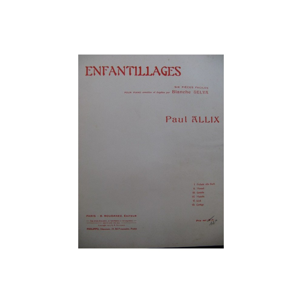 ALLIX Paul Enfantillages Piano ca1920