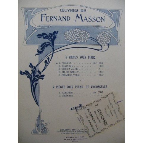 MASSON Fernand Prélude Piano 1903