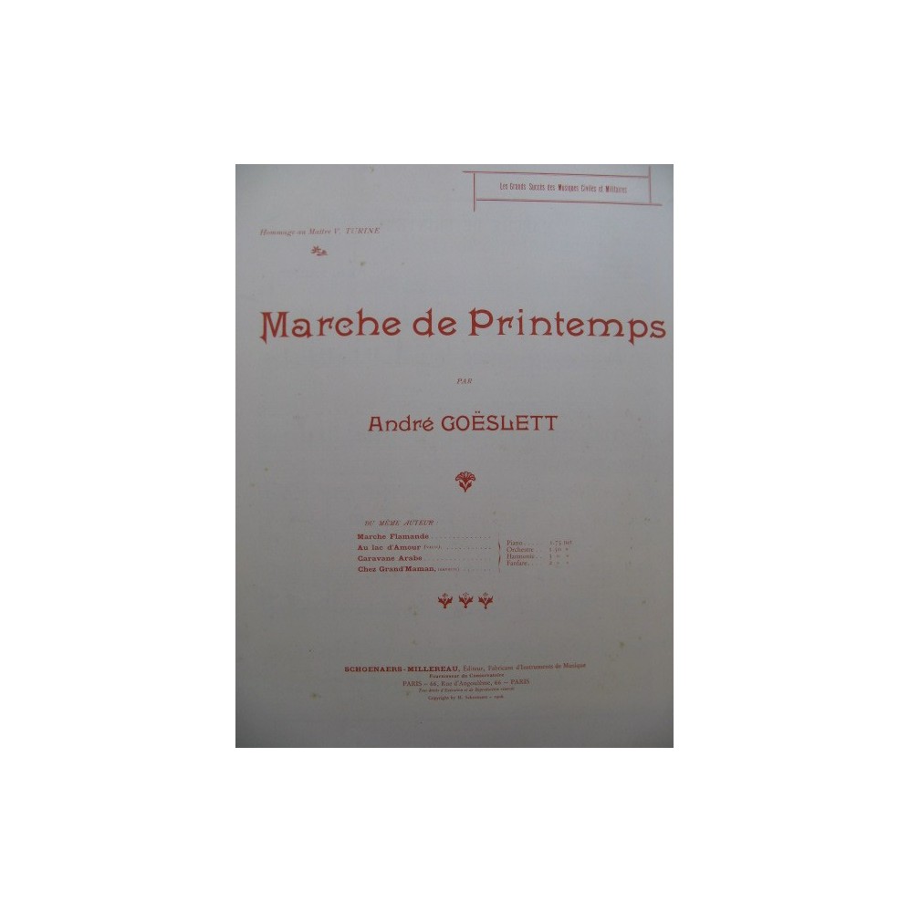 GOËSLETT André Marche de Printemps Piano 1906
