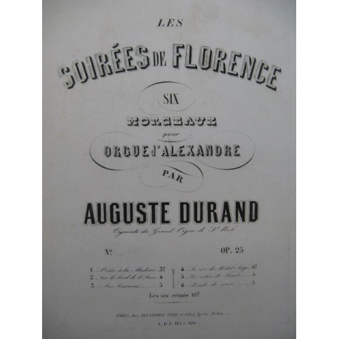 DURAND Auguste Prière à La Madone Orgue XIXe