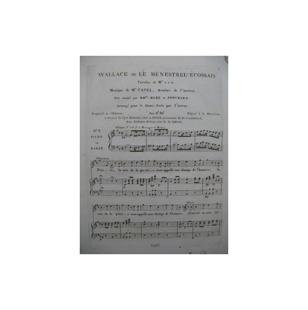 CATEL Ch. S. Wallace ou Le Ménestrel Ecossais Chant Piano ou Harpe ca1810