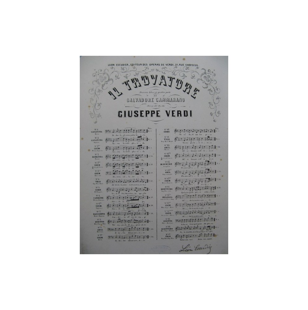 VERDI Giuseppe Il Trovatore No 13 Aria Chant Piano ca1860