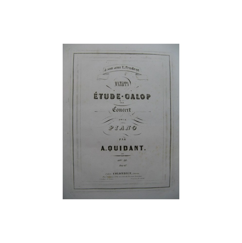 QUIDANT Alfred Grande Etude Galop Piano ca1850