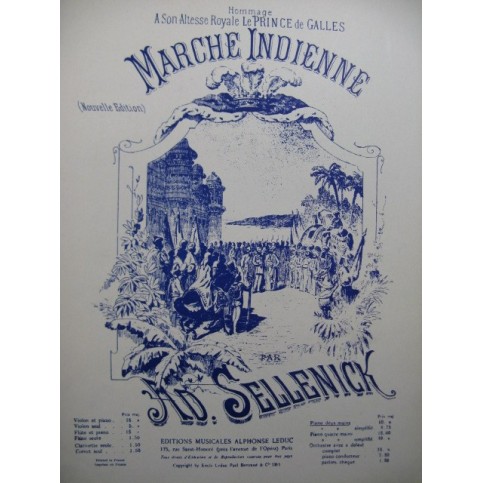 SELLENICK Adolphe Marche Indienne Piano XIXe siècle