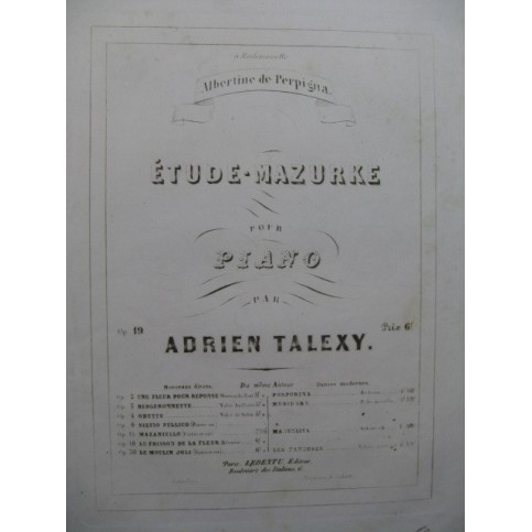 TALEXY Adrien Etude Mazurke Piano XIXe siècle