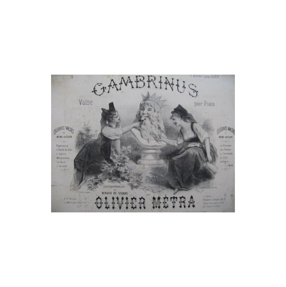 METRA Olivier Gambrinus Valse Piano 4 mains 1876