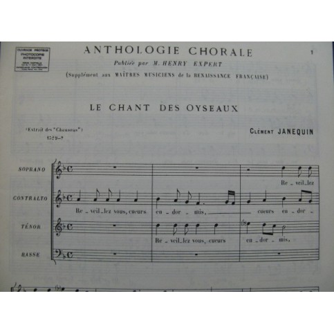 JANEQUIN Clément Le Chant des Oyseaux Renaissance Chant 1978