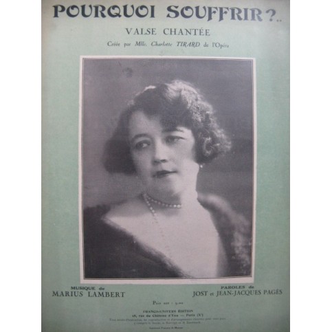 LAMBERT Marius Pourquoi Souffrir ? Valse Chant Piano 1929