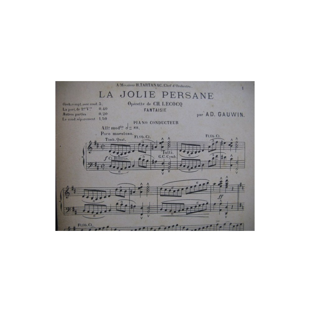 GAUWIN Adolphe La Jolie Persane Fantaisie Orchestre