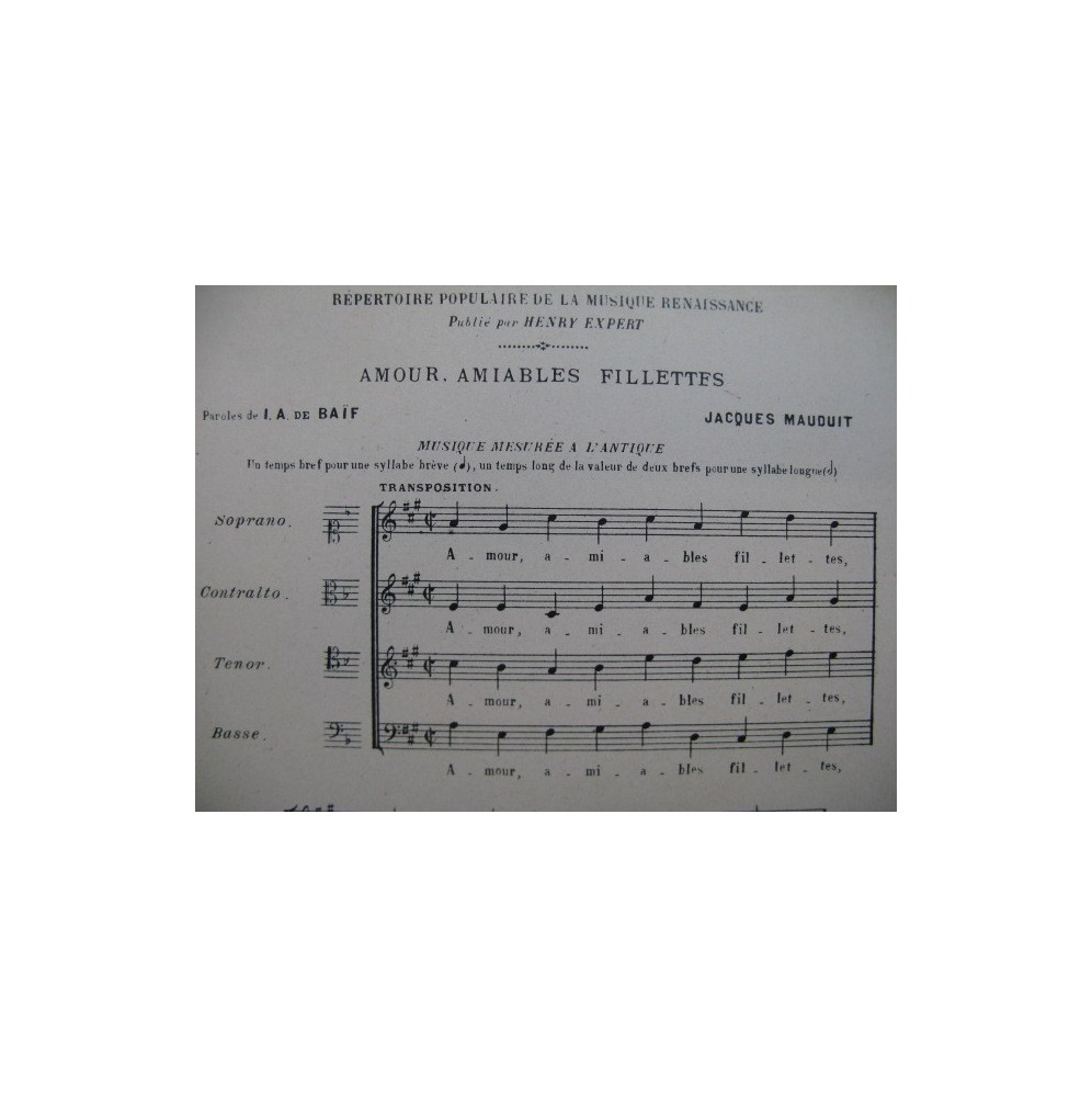 MAUDUIT Jacques Amour Amiables Fillettes Renaissance Chant 1950