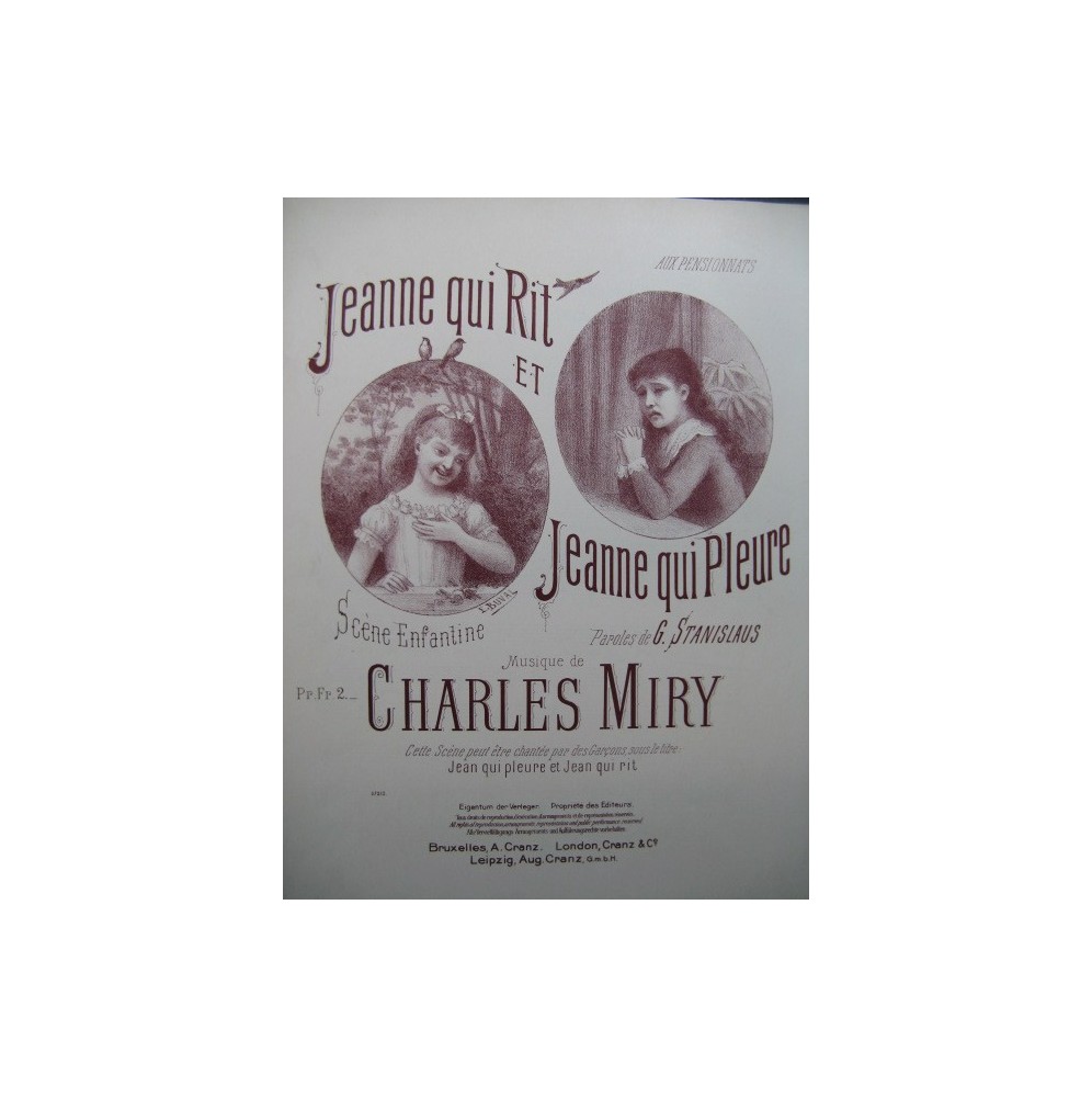 MIRY Charles Jeanne qui rit et Jeanne qui Pleure Chant Piano 1888