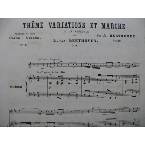 BEETHOVEN Thême Variations et Marche de la Sérénade Piano Flûte XIXe