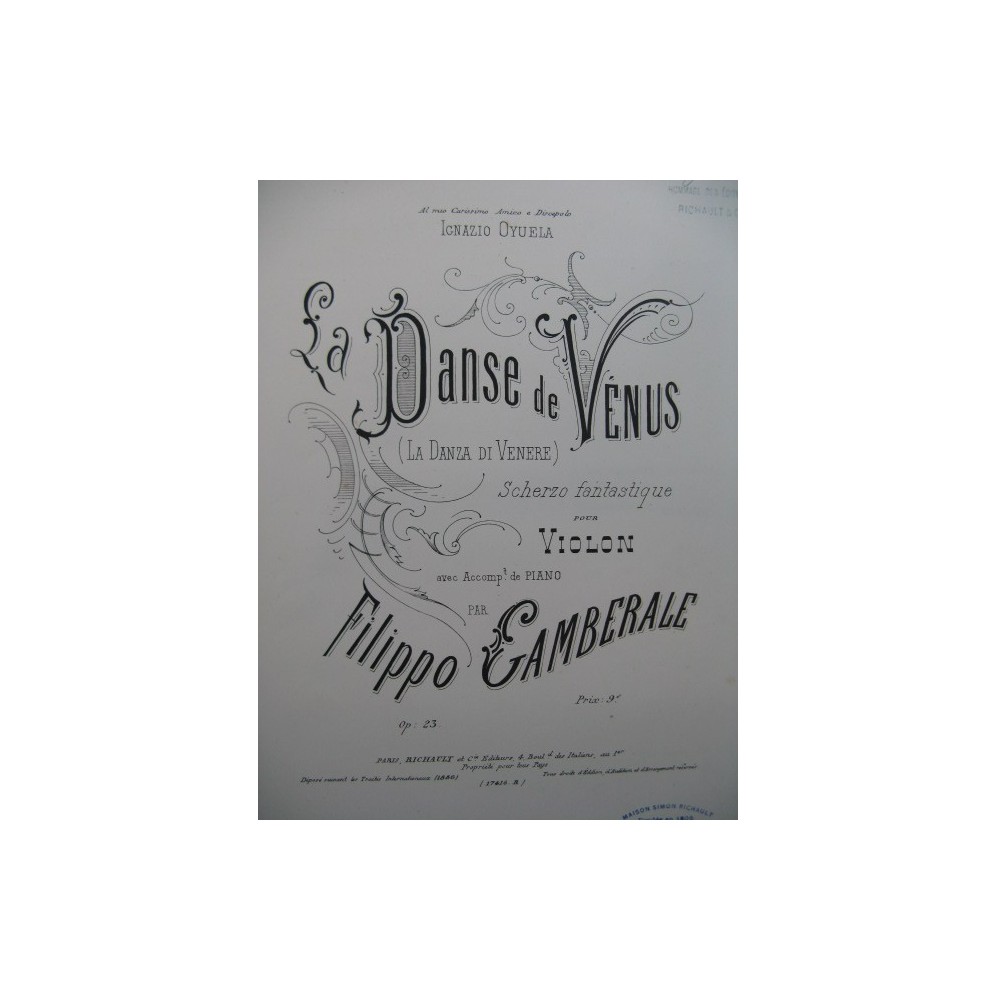 GAMBERALE Filippo La Danse de Vénus Violon Piano ca1885