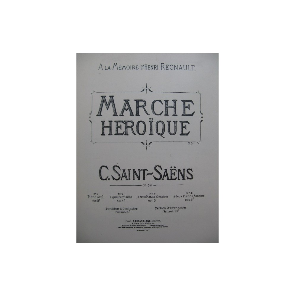 SAINT-SAËNS Camille Marche Héroïque Piano 4 mains XIXe