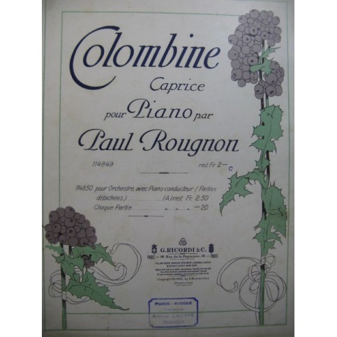 ROUGNON Paul Colombine Piano 1913