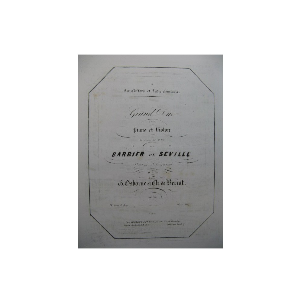 OSBORNE BÉRIOT Grand Duo Le Barbier de Séville Violon Piano ca1850