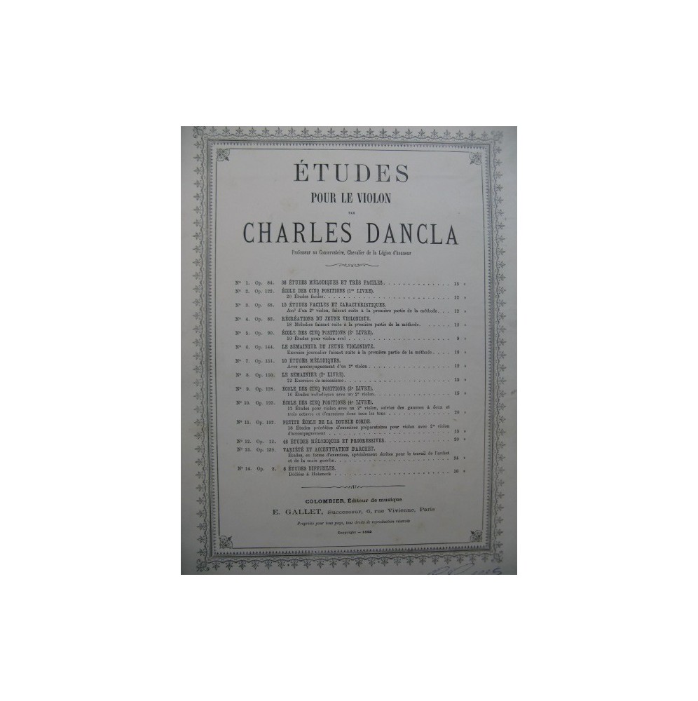 DANCLA Charles 36 Etudes pour le Violon 1892