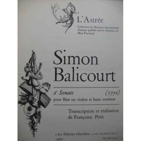 BALICOURT Simon Sonate No 2 Piano Flûte ou Violon 1967