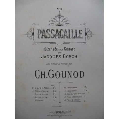 GOUNOD Charles Passacaille Violon Piano 1885