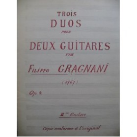 GRAGNANI Filippo Trois Duos op 4 pour 2 Guitares