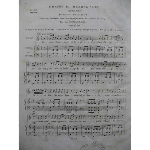 ROMAGNESI Antoine L'heure du Rendez-vous Chant Piano ca1830