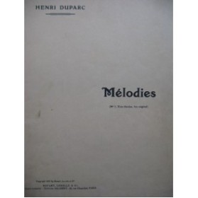 DUPARC Henri Mélodies Chant Piano 1952