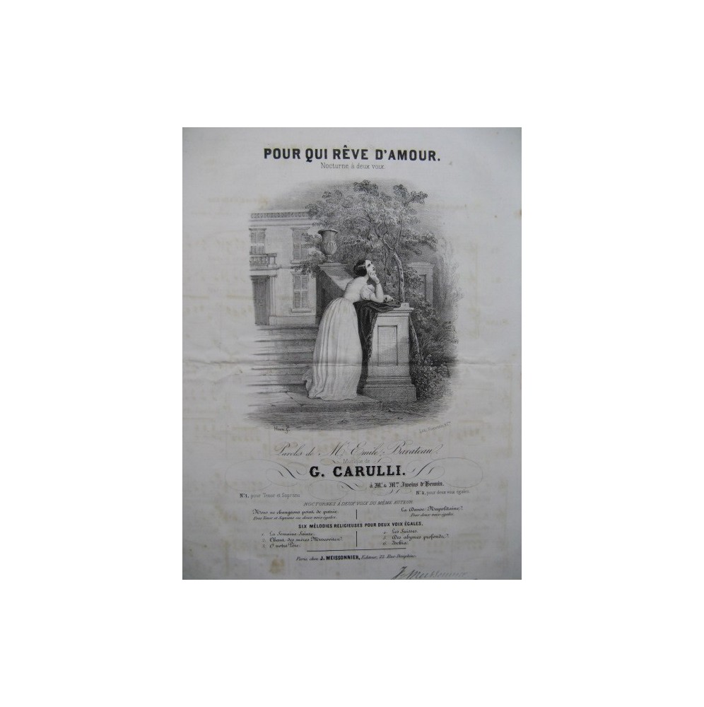 CARULLI Gustave Pour qui rêve d'Amour Chant Piano 1832