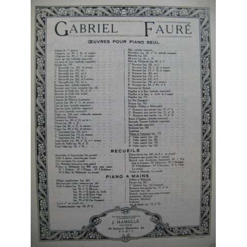 FAURE Gabriel Thème et Variations Piano 1964