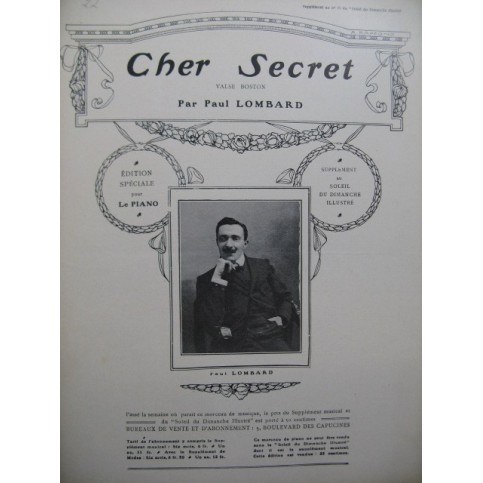 LOMBARD Paul Cher Secret Piano 1908
