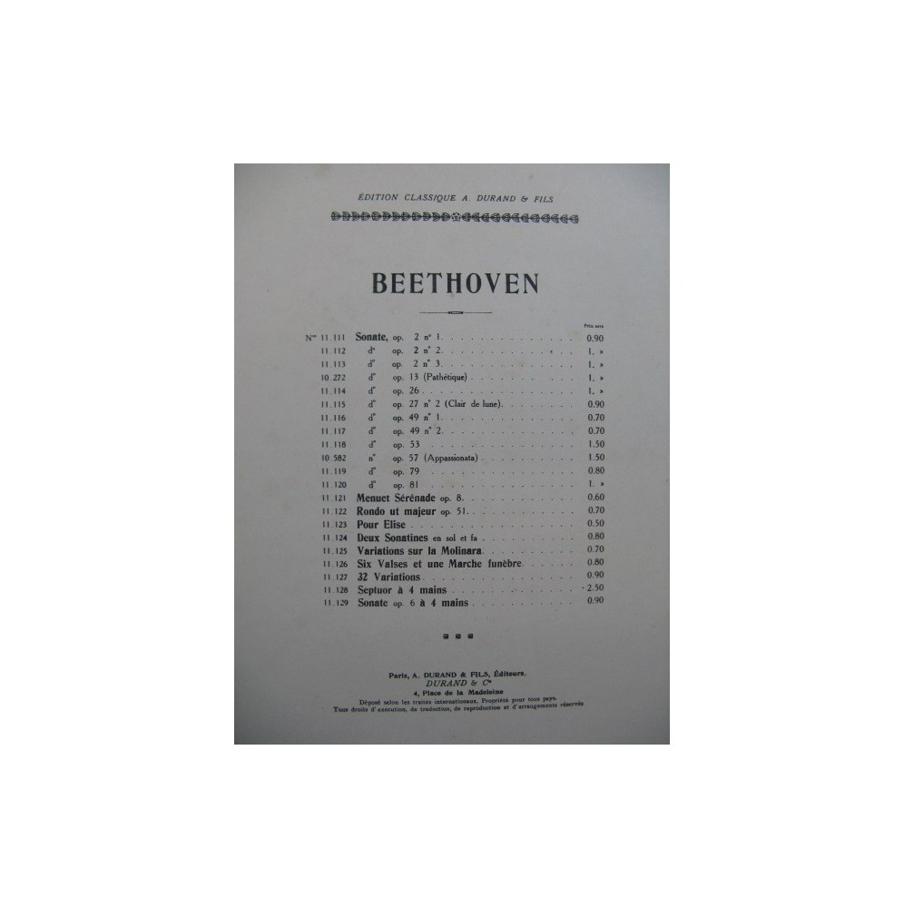 BEETHOVEN Sonate op 79 Piano 1927