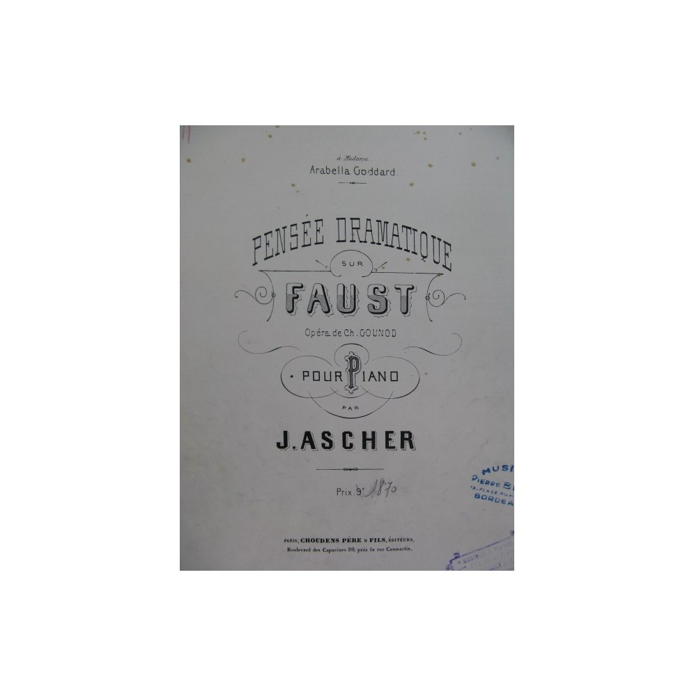 ASCHER Joseph Pensée Dramatique sur Faust Piano XIXe siècle