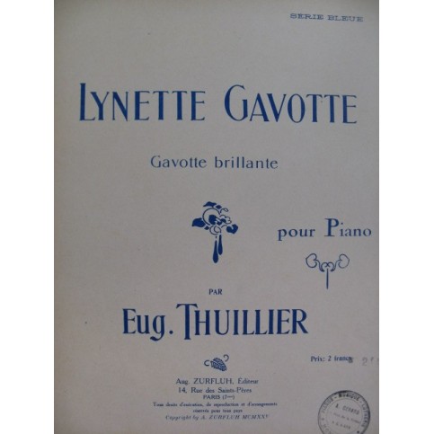 THUILLIER Eugène Lynette Gavotte Piano 1925