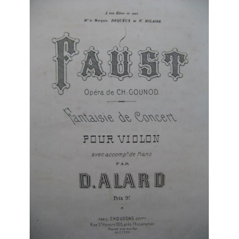 ALARD Delphin Fantaisie sur Faust Gounod Violon Piano ca1868