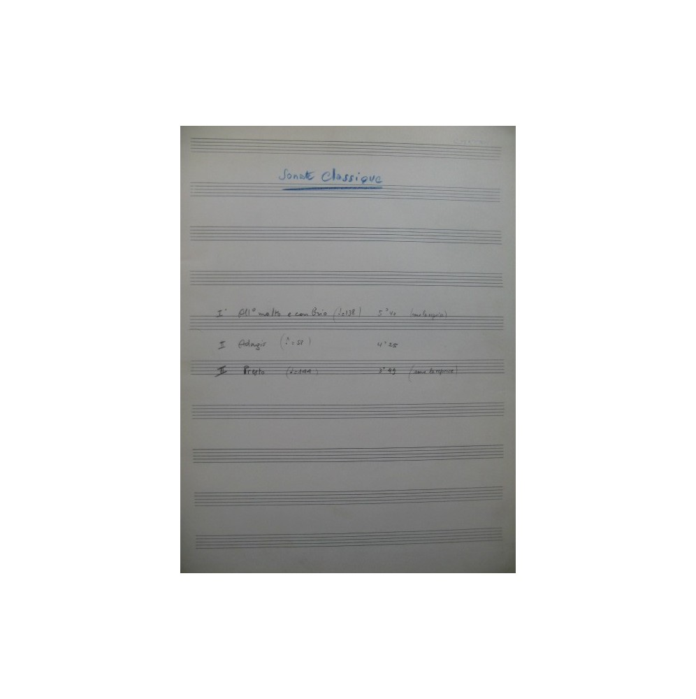 CHATRY Gaston Sonate pour 2 Guitares Manuscrit 1961