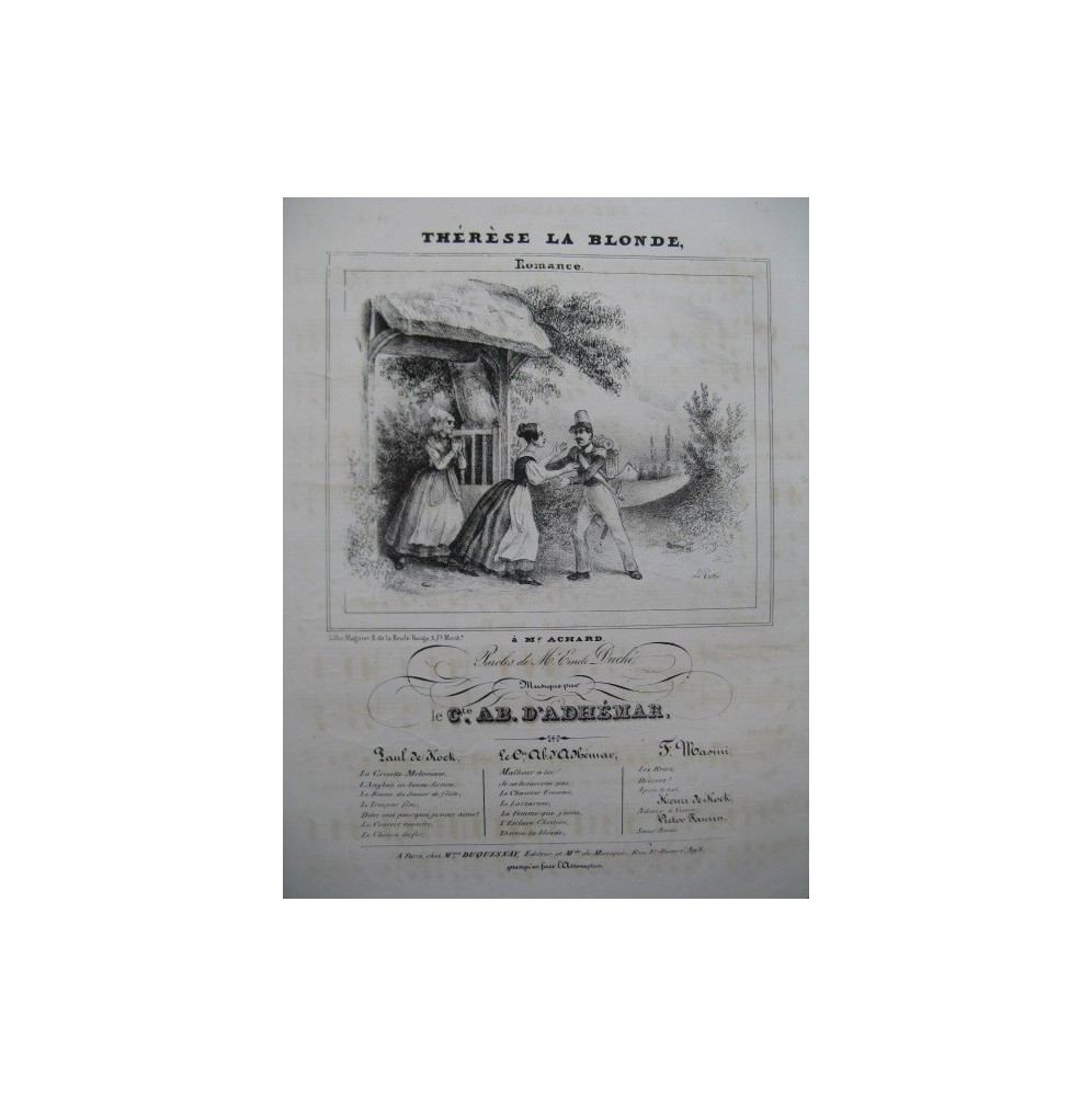 D'ADHÉMAR Ab. Thérèse la Blonde Chant Piano ca1840