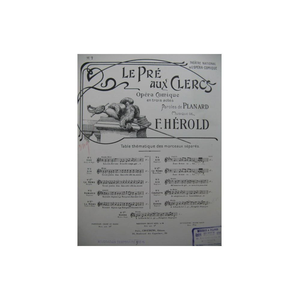 HEROLD Ferdinand Le Pré aux Clercs No 7 Chant Piano