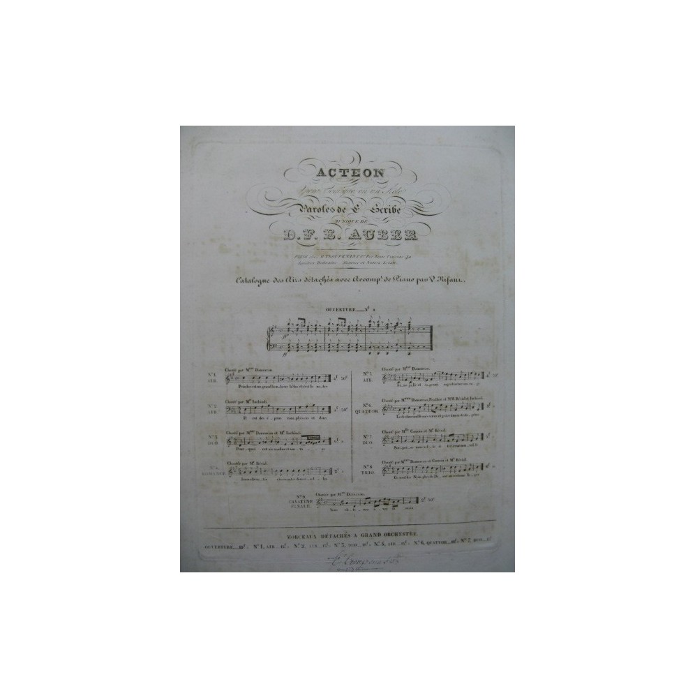 AUBER D. F. E. Acteon No 5 Chant Piano 1836