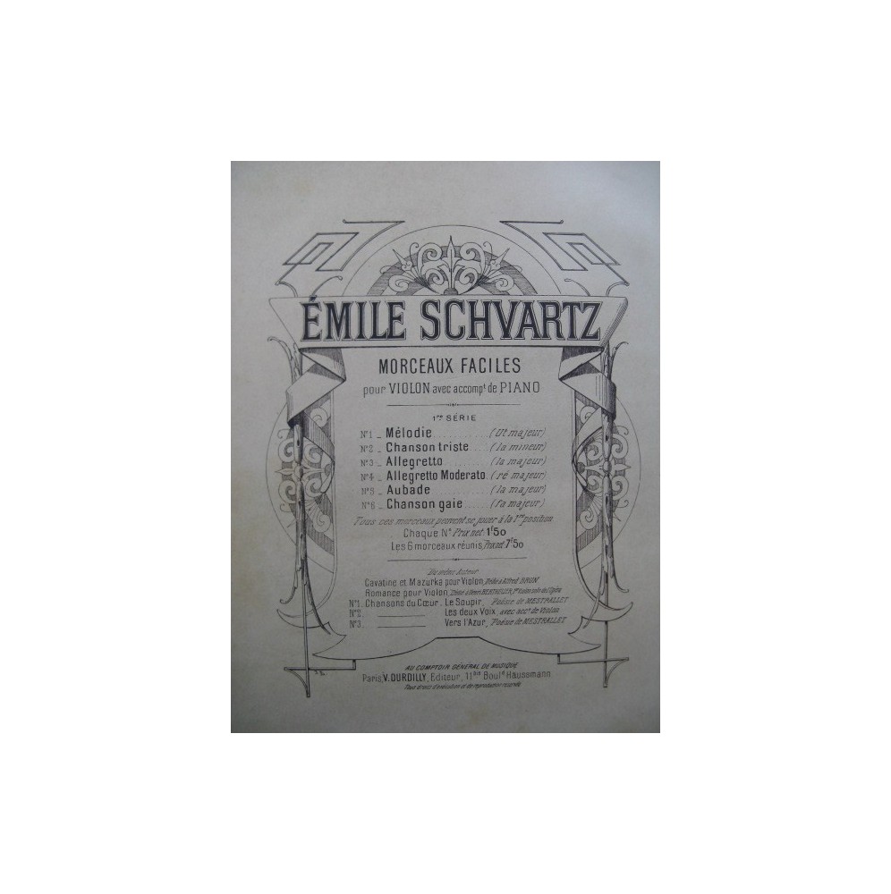 SCHVARTZ Emile Chanson Triste Violon Piano