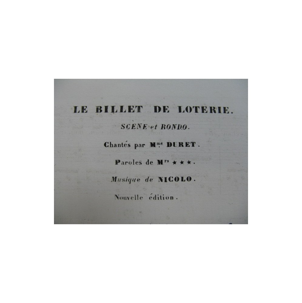 ISOUARD Nicolo Le Billet de Loterie No 5 Chant Piano ca1855